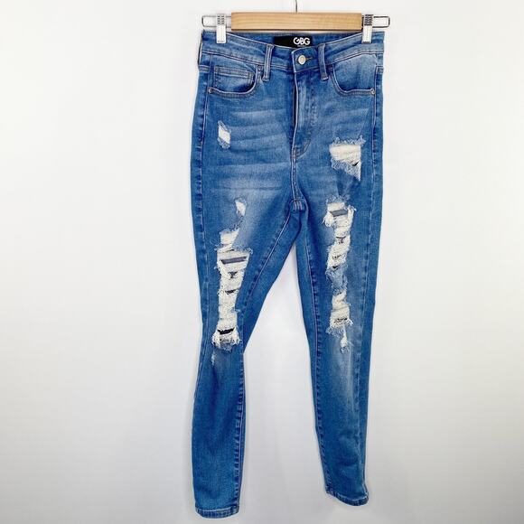 GBG Los Angeles High Rise Blue Distressed Denim Skinny Jeans Women's Size 26 - Picture 1 of 8